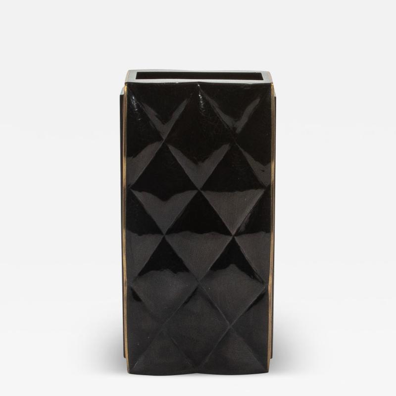  Kifu Paris Kifu Augousti Modern Quilted Vase in Black Shell by KIFU Paris