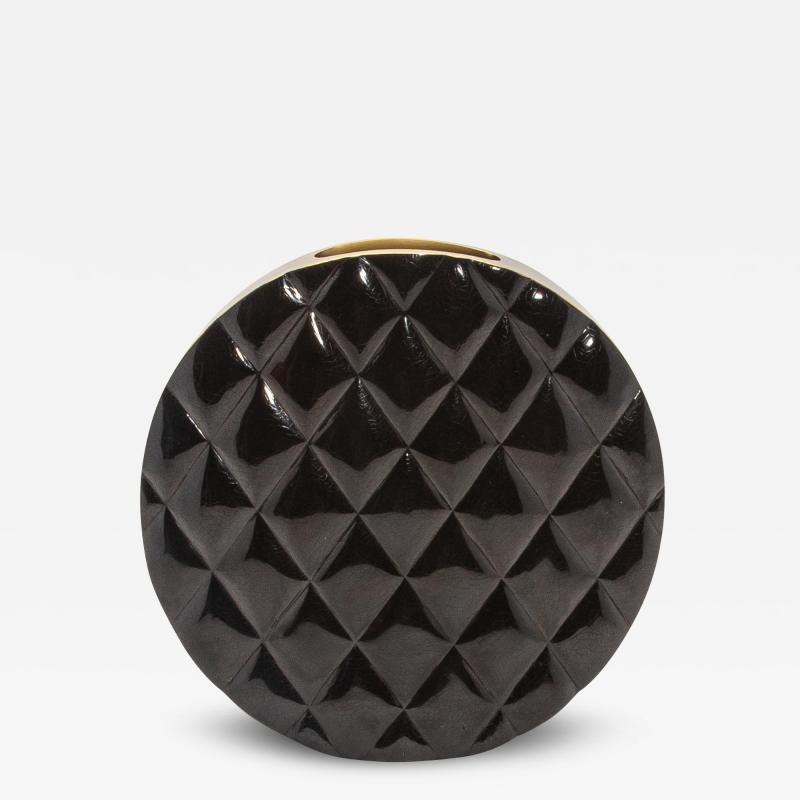  Kifu Paris Kifu Augousti Modern Quilted Vase in Black Shell with Brass Details by KIFU Paris
