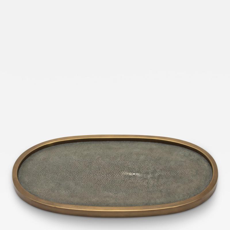  Kifu Paris Kifu Augousti Oval Tray in Grey Shagreen with Bronze Patina Brass by Kifu Paris
