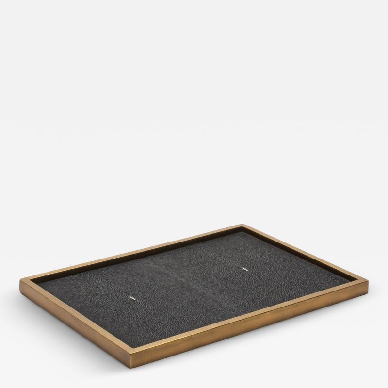  Kifu Paris Kifu Augousti Rectangular Tray in Black Shagreen with Bronze Patina Brass by Kifu Paris