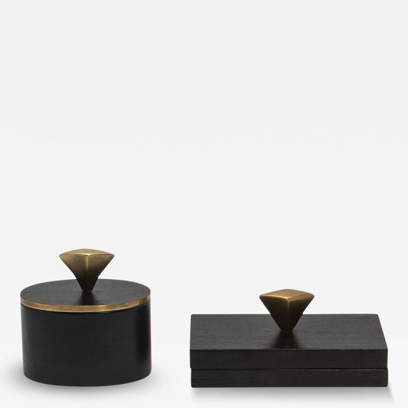  Kifu Paris Kifu Augousti Set of 2 Boxes in Black Oak with Bronze Patina Brass Details by Kifu Paris