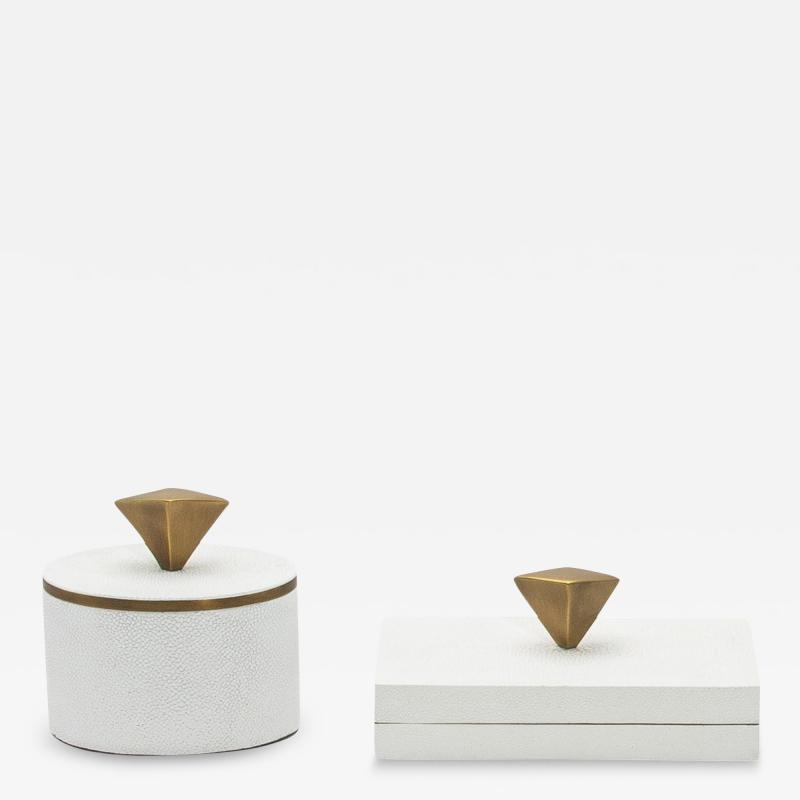  Kifu Paris Kifu Augousti Set of 2 Boxes in White Shagreen with Bronze Patina Brass Details by Kifu Paris