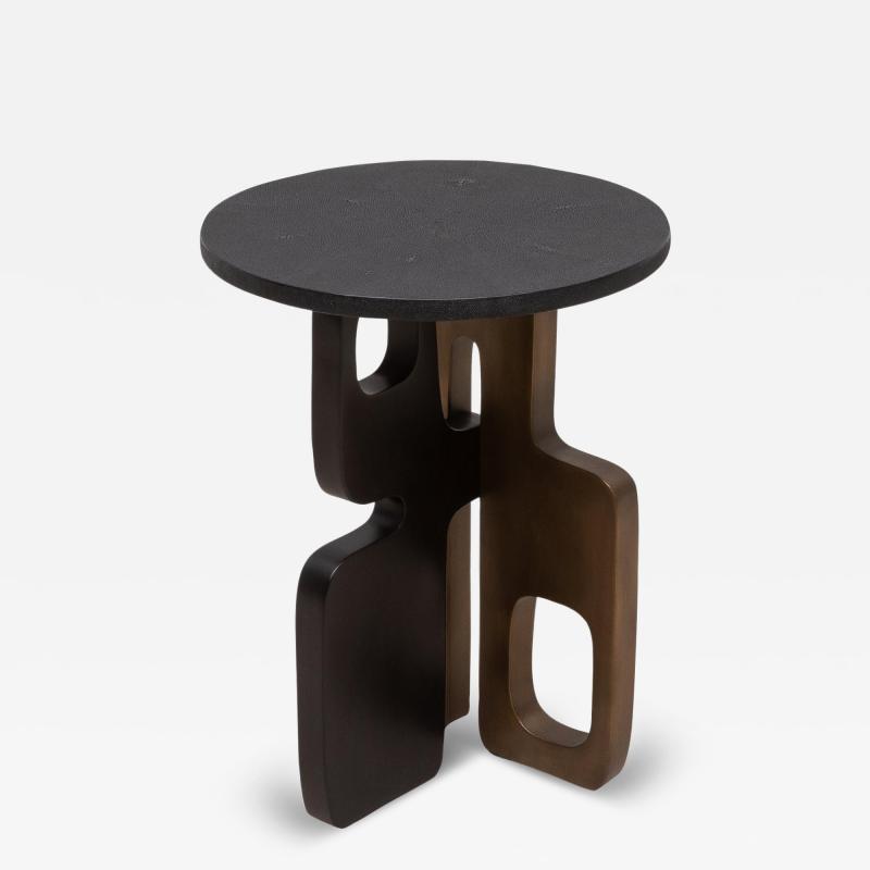  Kifu Paris Kifu Augousti Side Table in Black Shagreen with Bronze Patina and Black Brass by Kifu Paris