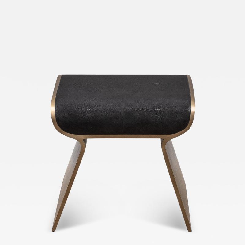  Kifu Paris Kifu Augousti Stool in Black Shagreen with Bronze Patina Brass Legs by Kifu Paris