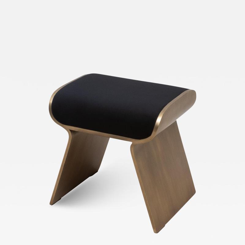  Kifu Paris Kifu Augousti Velvet Upholstered Stool with Bronze Patina Brass Legs by Kifu Paris