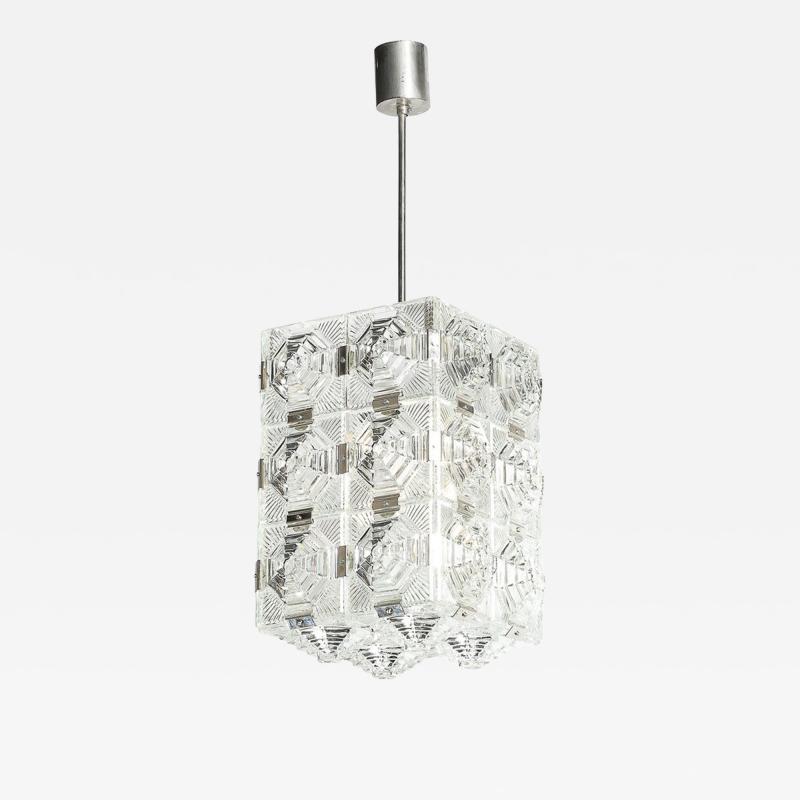  Kinkeldey Mid Century Glass Chrome Fitted Rectangular Pendant Chandelier by Kinkeldey