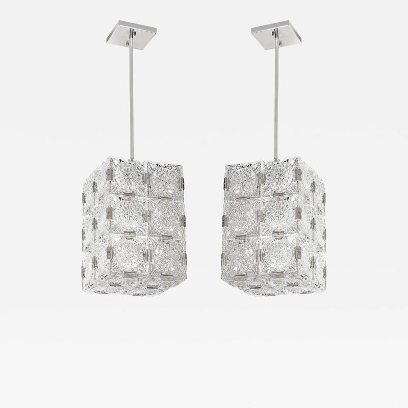  Kinkeldey Pair of Mid Century Rectangular Faceted Cut Crystal Pendants by Kinkeldey