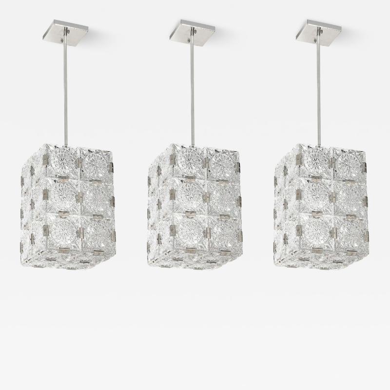  Kinkeldey Set of Three Mid Century Rectangular Faceted Cut Crystal Pendants by Kinkeldey