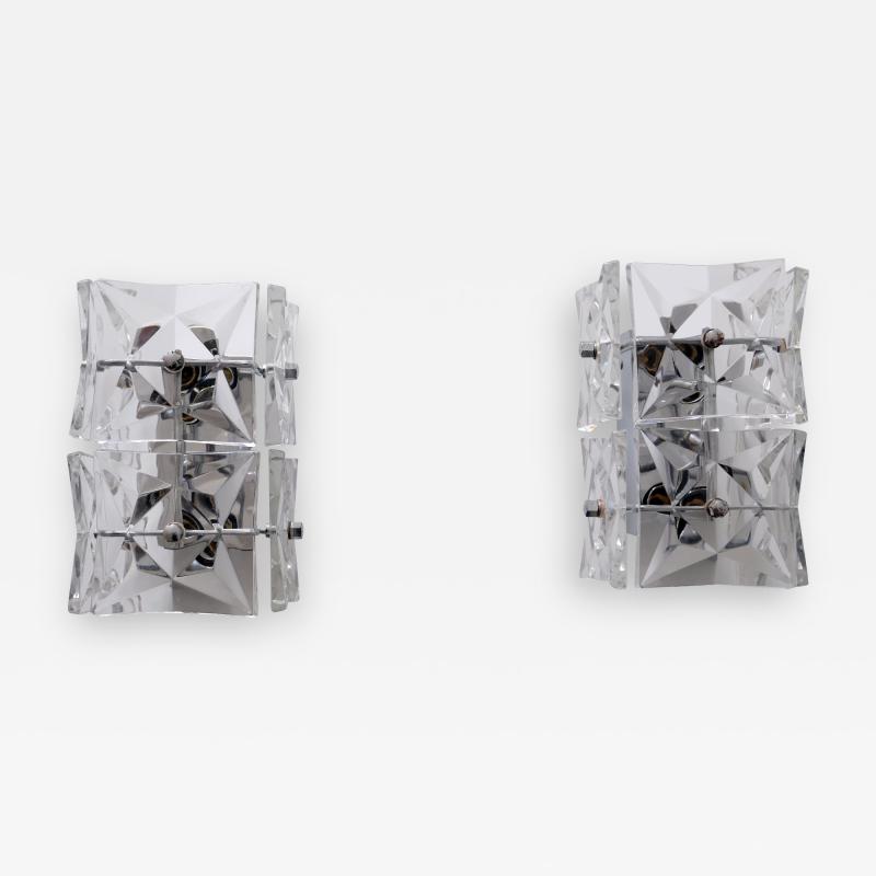  Kinkeldey Set of Two Mid Century Modern Kinkeldey Crystal Glass Sconces or Wall Lamps