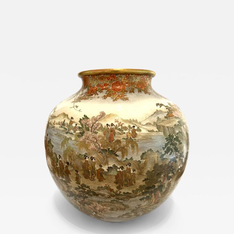  Kinkozan Exceptional Large Japanese Ceramic Moon Vase by Kinkozan Meiji Period