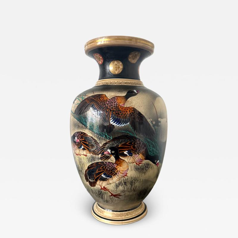  Kinkozan Large Japanese Ceramic Vase with Flying Autunm Geese by Kinkozan Studio