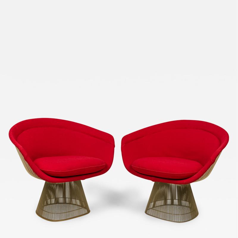  Knoll 5 Warren Platner for Knoll International Steel and Red Upholstery Lounge Chairs