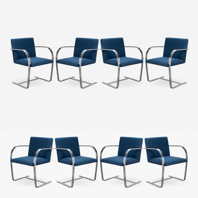  Knoll Brno Flat Bar Chairs in Navy Ultrasuede by Mies van der Rohe for Knoll Set of 8