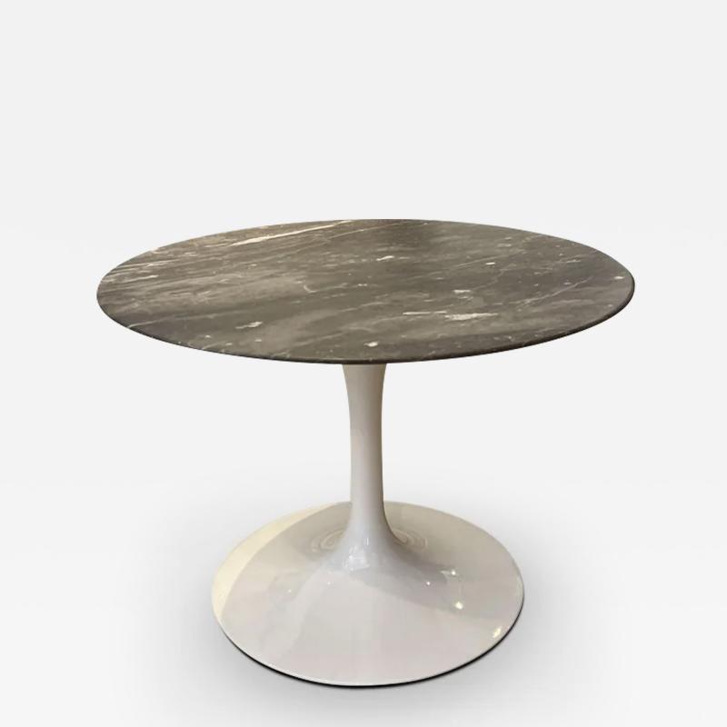  Knoll EERO SAARINEN SMALL ROUND TABLE WITH GREY SATIN MARBLE TOP WHITE BASE