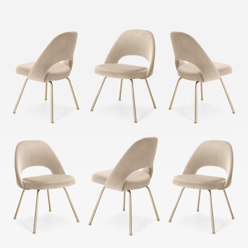  Knoll Eero Saarinen for Knoll Executive Armless Chairs in Velvet Brushed Brass 6