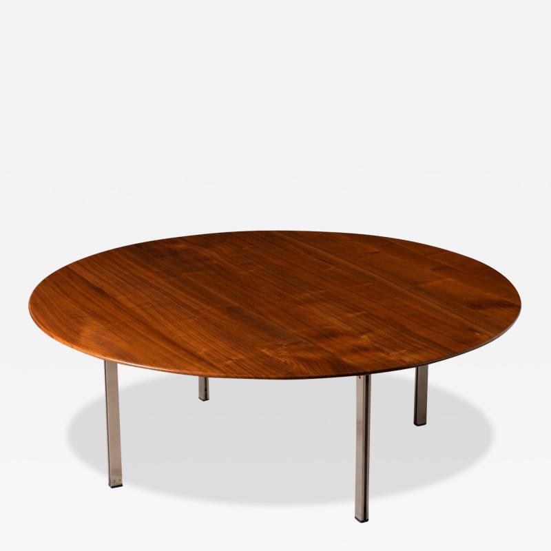  Knoll Florence Knoll Round Parallel Bar Coffee Table in Solid Walnut and Steel