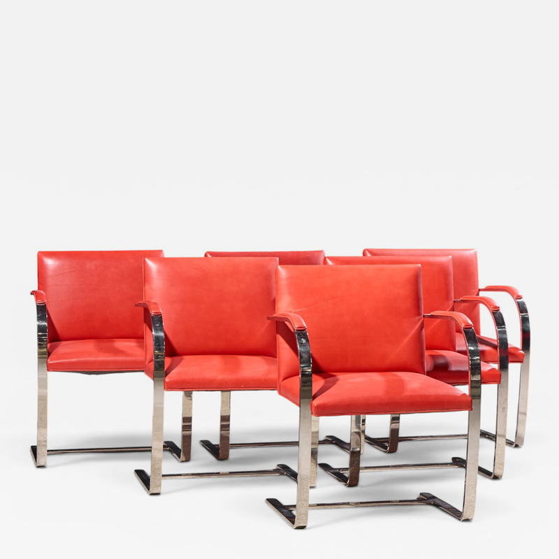  Knoll Knoll Brno Flat Bar Mid Century Chrome Dining Chairs Set of 6
