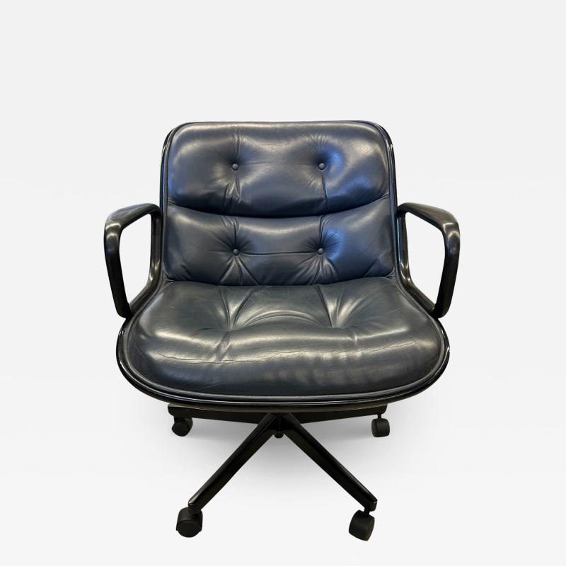  Knoll Knoll Pollock Executive Chair in Navy Leather Matte Black Frame