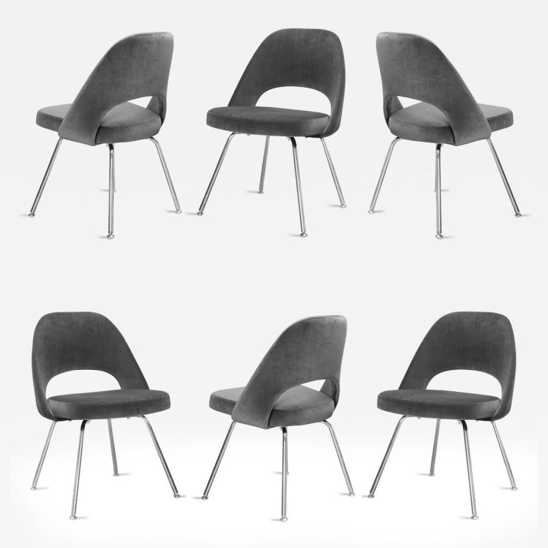  Knoll Knoll Saarinen Executive Chairs in Gunmetal Cotton Velvet Chrome Legs Set of 6