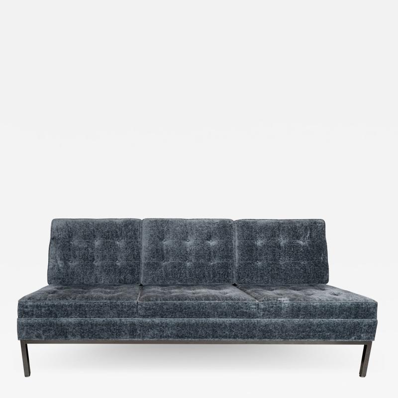  Knoll Mid Century Modern Button Back Tufted Sofa in Textural Sapphire Velvet by Knoll