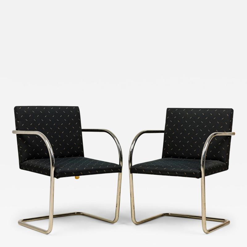 Knoll Pair of Knoll Modern Chrome Tube and Black Fabric Upholstered Brno Armchairs