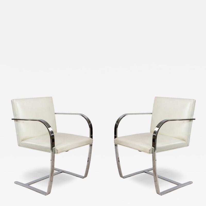  Knoll Pair of Mid Century Chrome and White Leather Armchairs