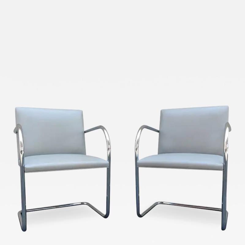  Knoll Pair of Mies Van Der Rohe for Knoll International Brno Chairs Steel Leather
