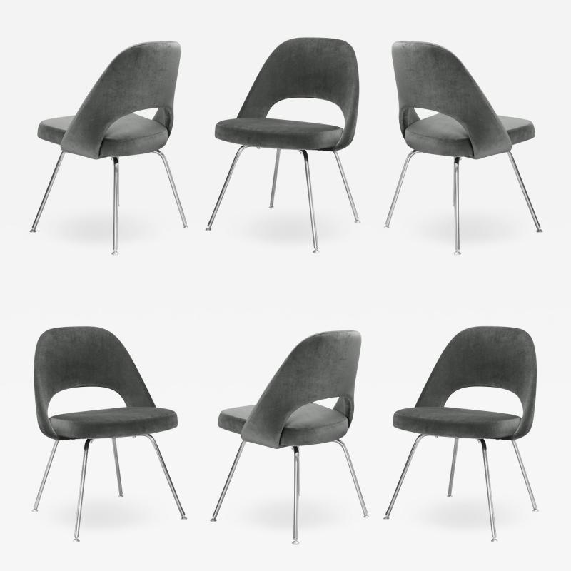  Knoll Saarinen Executive Armless Chairs for Knoll in Graphite Velvet by Set of 6