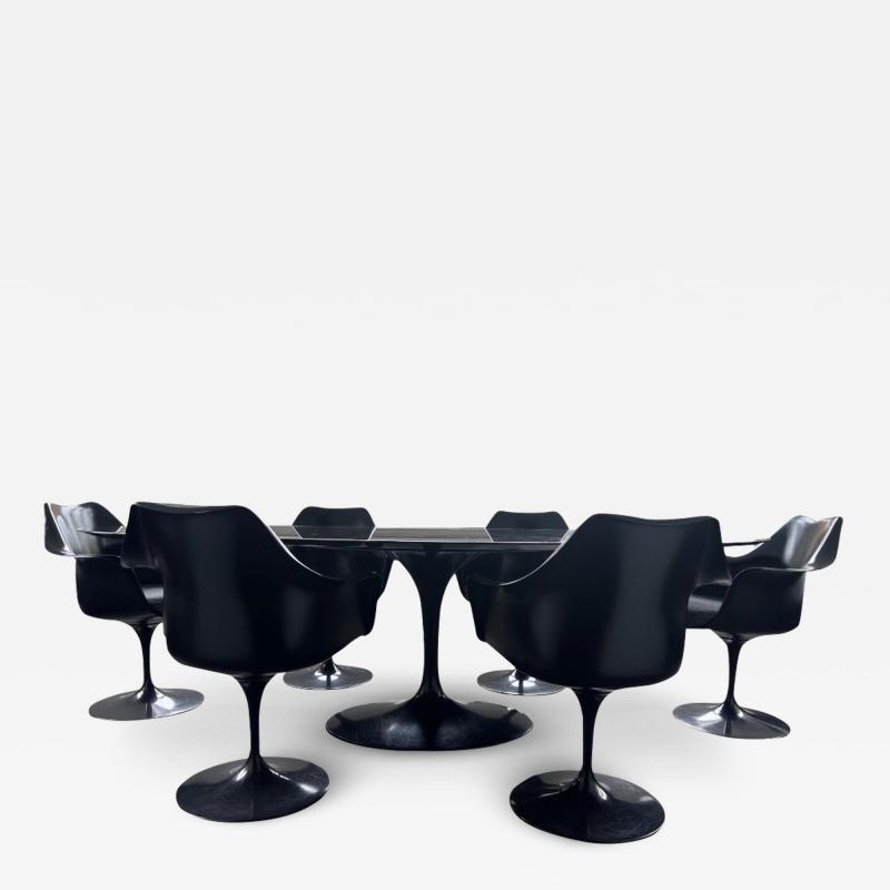  Knoll Saarinen for Knoll Black Marble Oval Dining Table and 6 Chairs