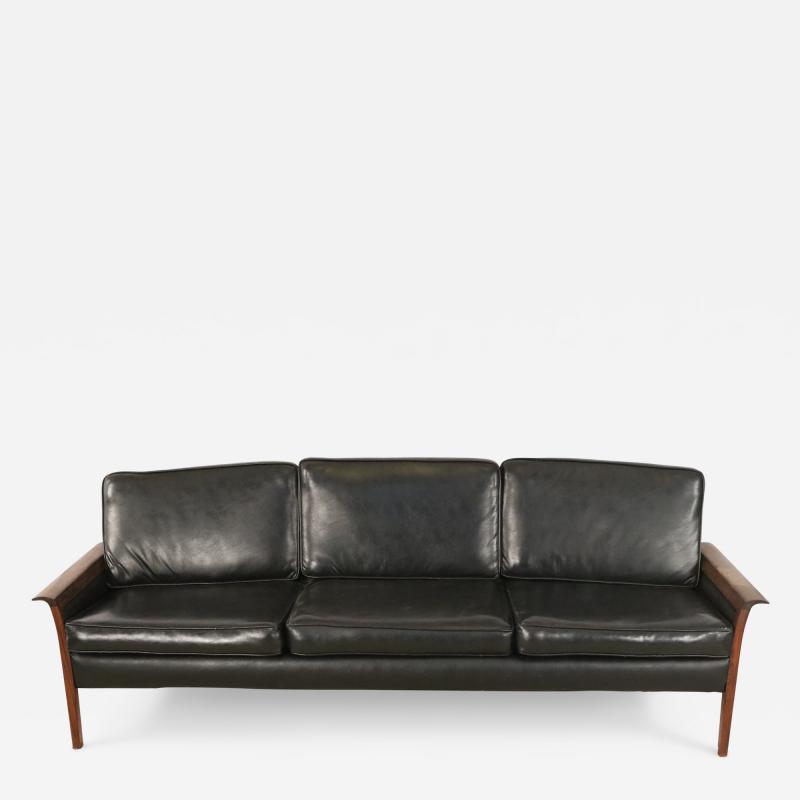  Knut Saeter Knut Saeter for Vatner Mobler Norwegian Black Leather and Rosewood Sofa