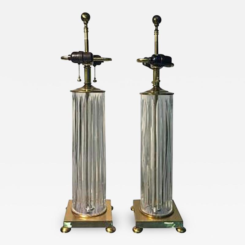  Koch Lowy Elegant Pair of Fluted Glass Table Lamps by Koch Lowy circa 1970