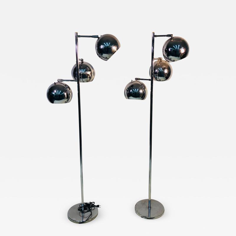  Koch Lowy Pair of Koch Lowy Three Globe Shades Chrome Floor Lamps