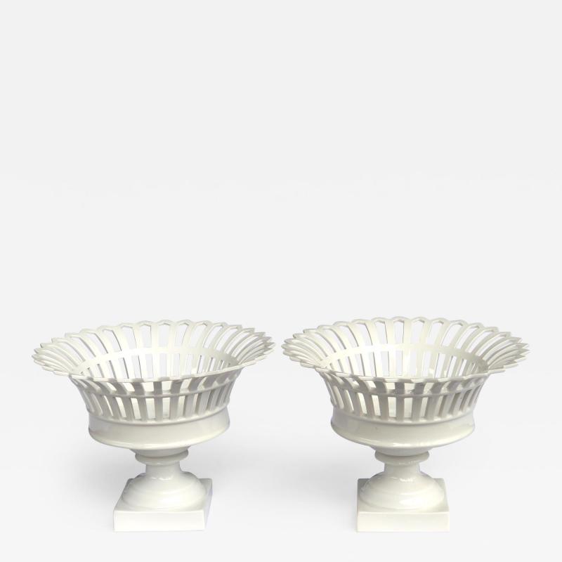  Konigliche Porzellan Manufaktur KPM Good Pair of German KPM White glazed Pierced Lattice Porcelain Compotes