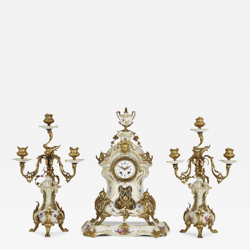  Konigliche Porzellan Manufaktur KPM KPM porcelain and gilt bronze Rococo style clock set