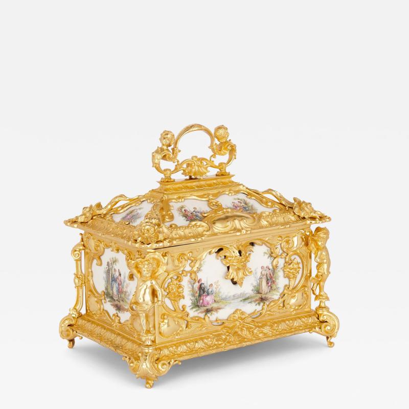  Konigliche Porzellan Manufaktur KPM Large Rococo style gilt bronze and porcelain decorative casket