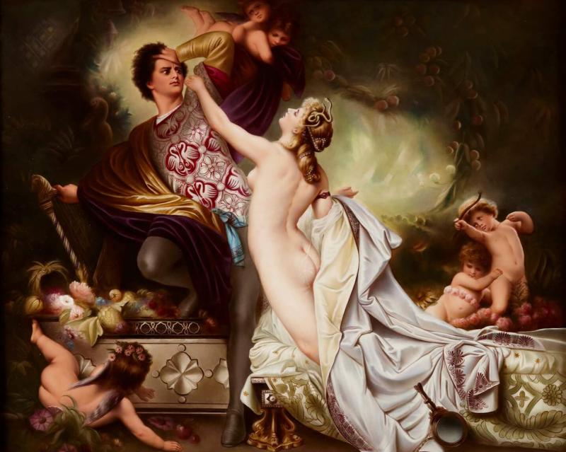  Konigliche Porzellan Manufaktur KPM Large very fine KPM porcelain plaque of Tannhauser und Venus after Knille