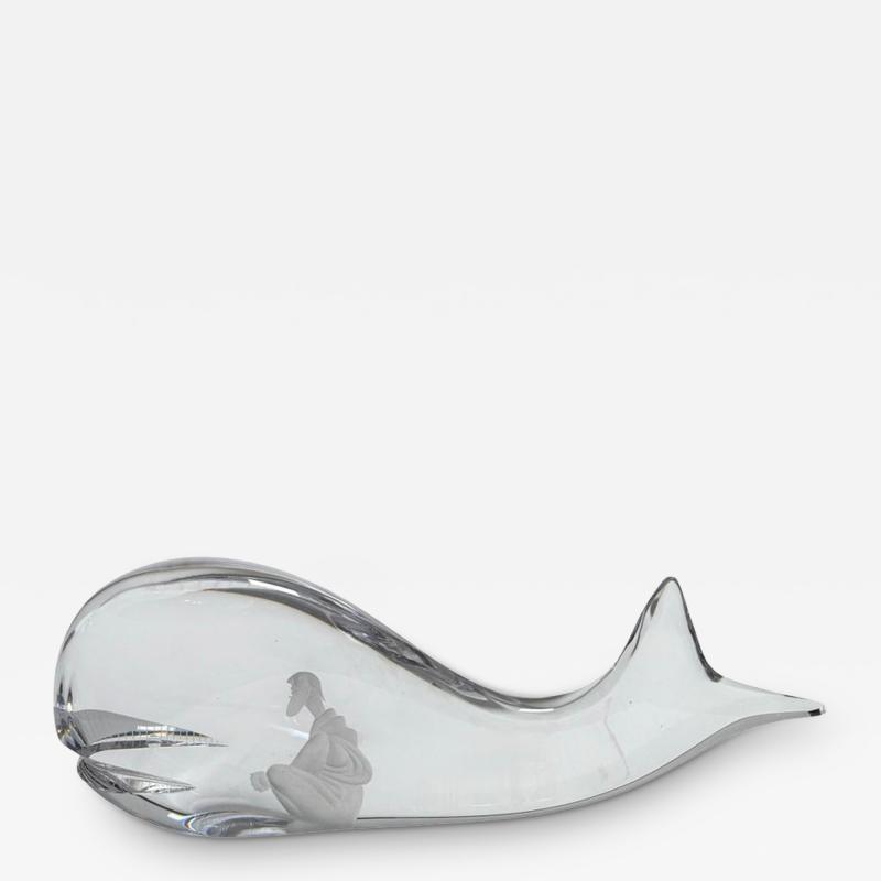  Kosta Boda AB Modern Kosta Boda Jonah and the Whale Crystal Fish Sculpture