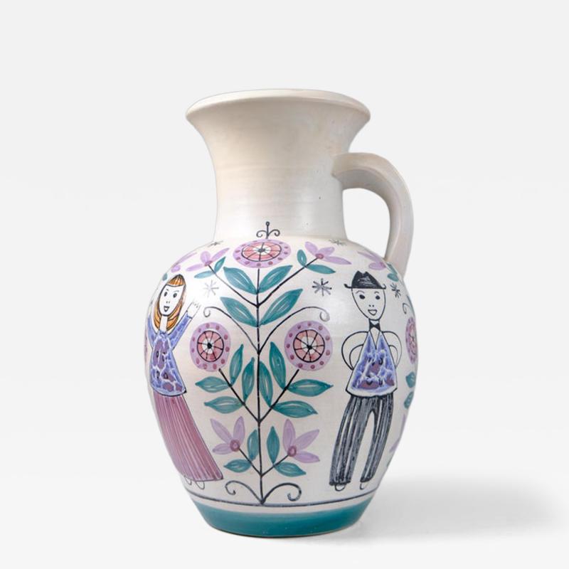  Kupittaan Savi Large Laila Zink Hand Painted Decorative Vase Kupittaan Savi Finland 1950s