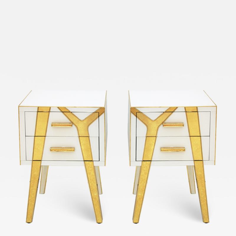  L A Studio Contemporary Solid Wood and Glass Italian Pair of Bedside Tables by L A Studio