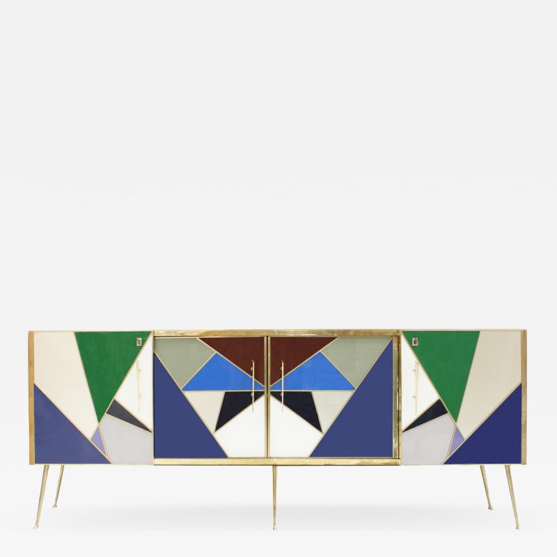  L A Studio L A Studio Colored Glass And Brass Italian Sideboard