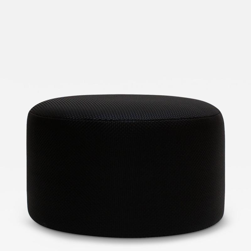  L A Studio Madrid LA Studio Contemporary LA Design Wood Upholstered In Black Braided Lambskin Circular Pouf