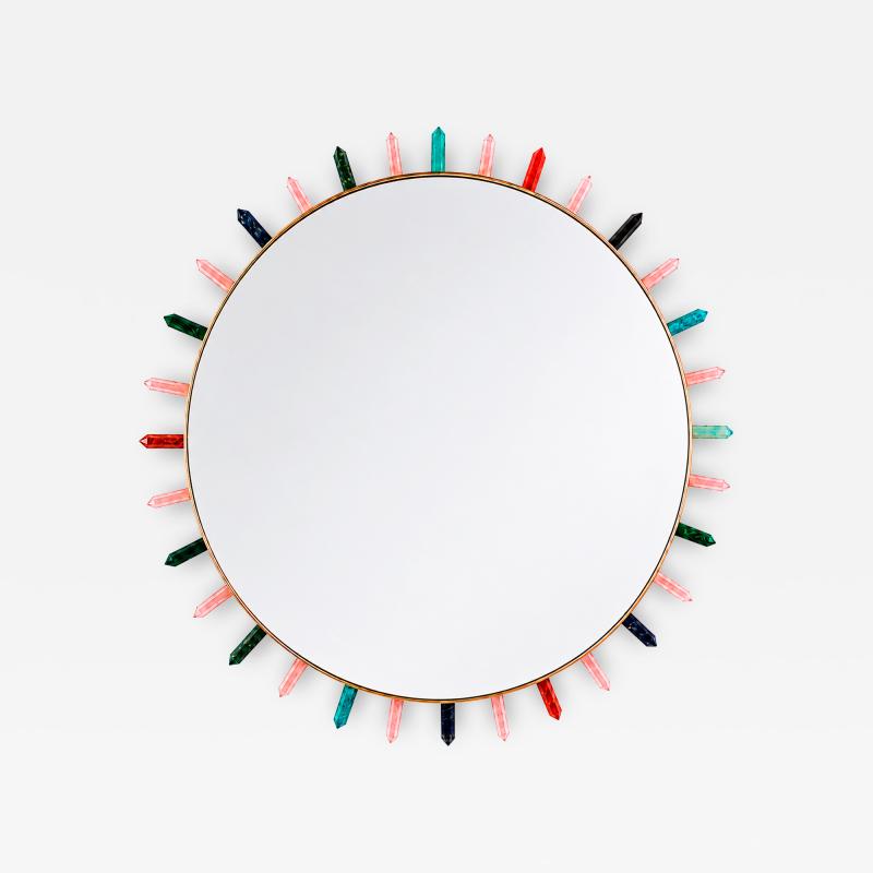  L A Studio Madrid LA Studio Contemporary Round Mirror with Multicolored Semiprecious Stones by L A studio