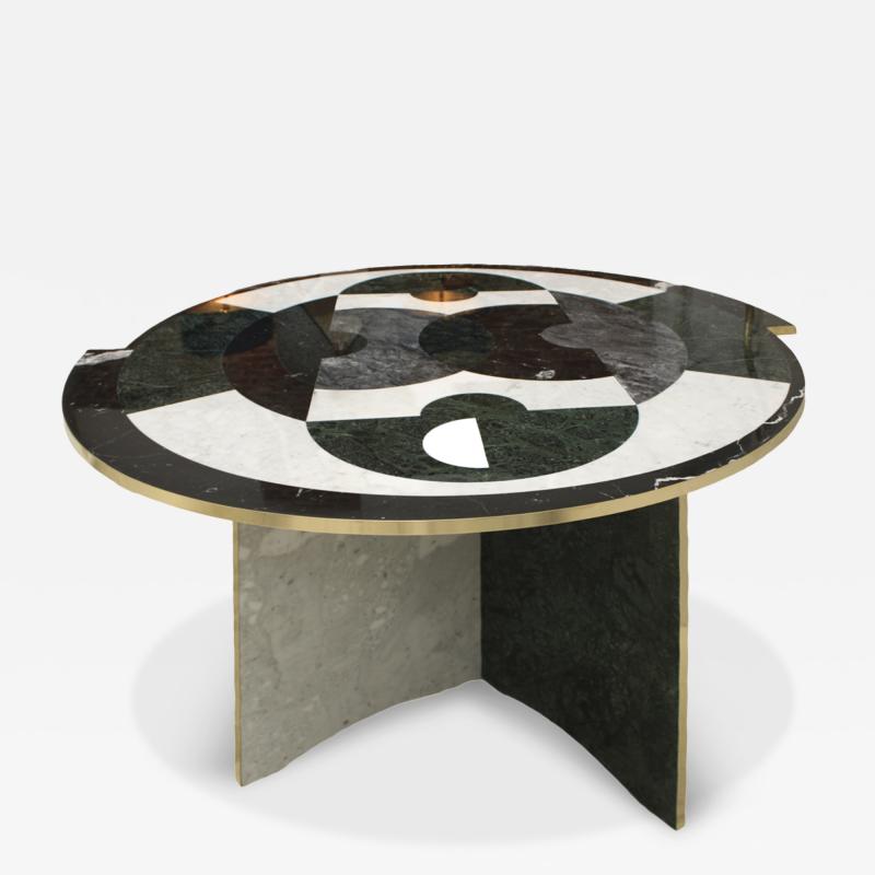  L A Studio Mid Century Modern Italian by L A Studio Circular Marble and Brass Table