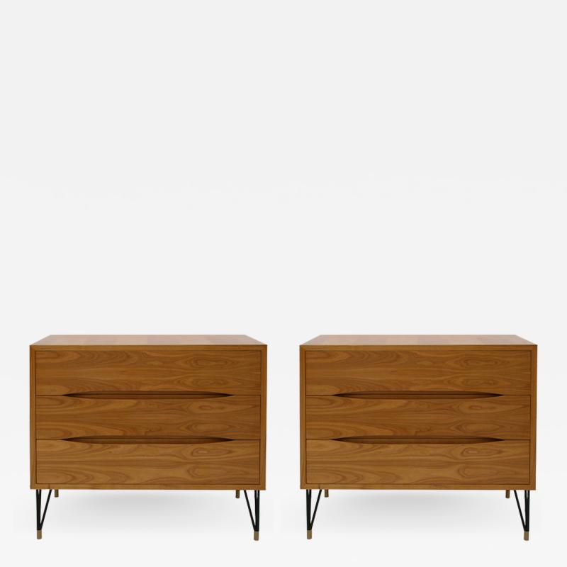  L A Studio Pair of Birch Wood Three Drawers and Brass Details Italian Sideboards