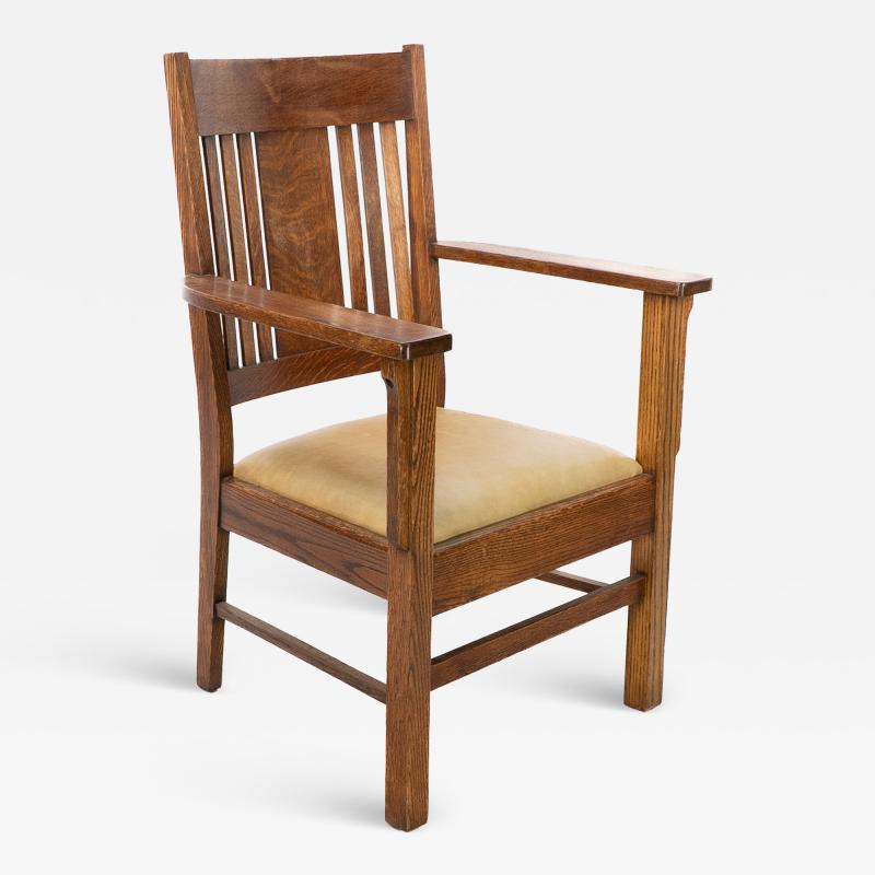  L JG Stickley L jg Stickley Arts Crafts Oak Armchair with Curved Back Shaped Arm Supports