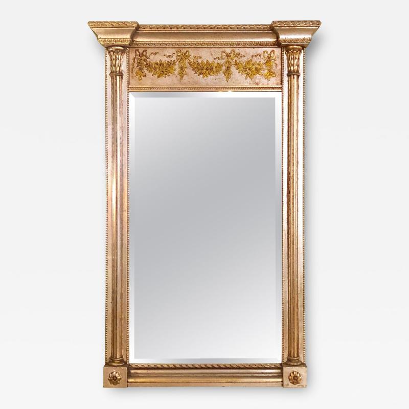  La Barge Italian Console Mirror Having Silver Leaf Eglomise Design by LaBarge