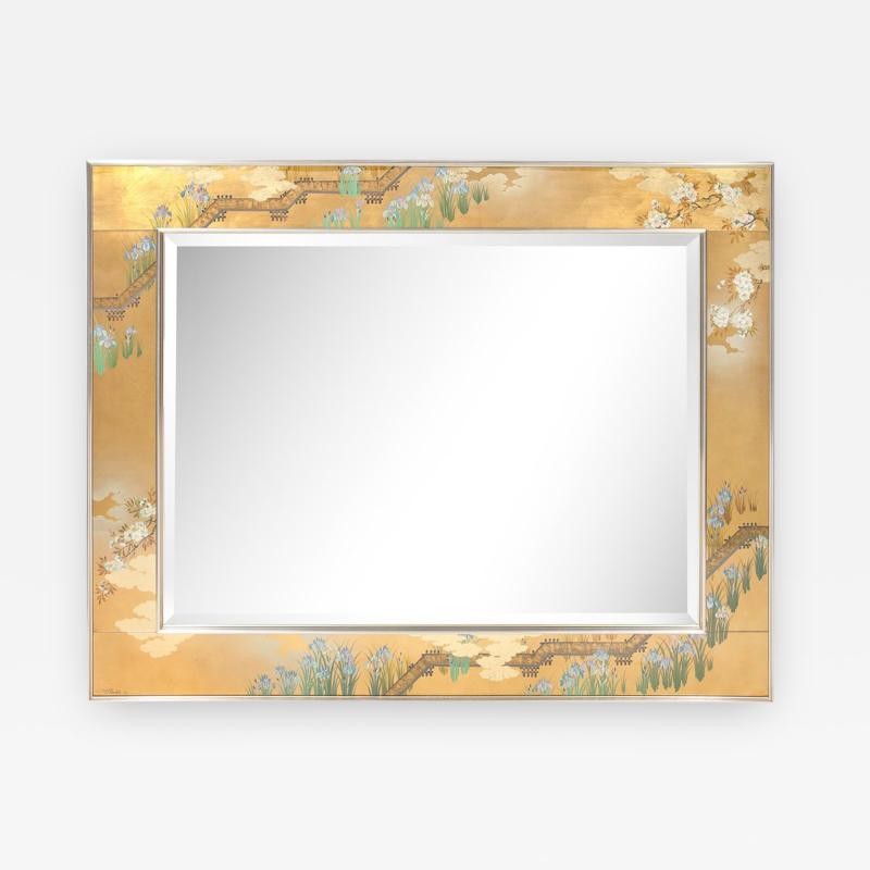  La Barge Mid Century Modern Gilded Neoclassical Chinoiserie Mirror Signed by La Barge
