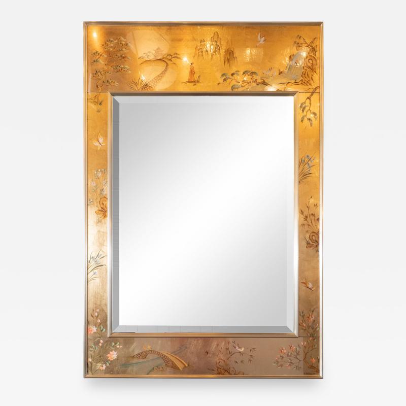  La Barge Mid Century Modern La Barge Hand Painted glomis Chinoiserie Mirror