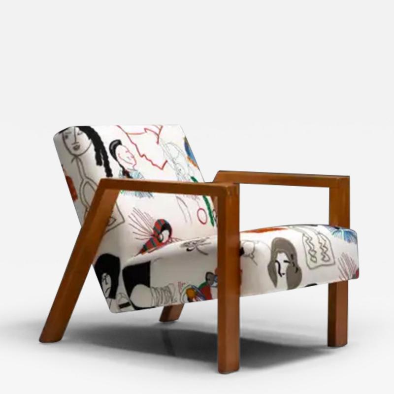  La Maison Pierre Frey Dutch Modernist Chair in Pierre Frey Fabric 1960s