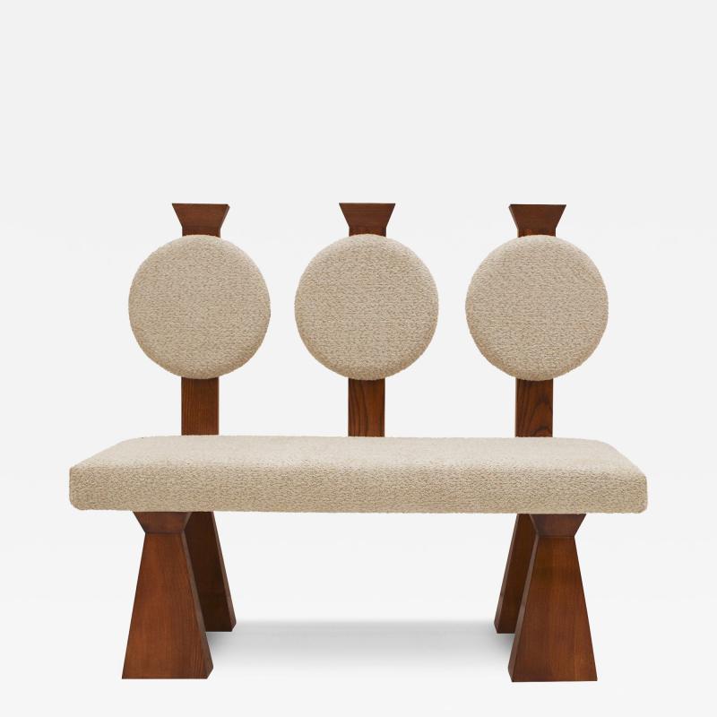  La Studio Contemporary Bench in Primitivist Style Solid Oak and Wool Boucl Italy